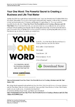 Your One Word: The Powerful Secret to Creating a Business and Life That MatterEvan Carmichael