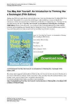 You May Ask Yourself: An Introduction to Thinking like a Sociologist (Fifth Edition)Dalton Conley