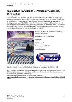 Yookoso! An Invitation to Contemporary Japanese, Third EditionYasu-Hiko Tohsaku