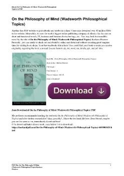 On the Philosophy of Mind (Wadsworth Philosophical Topics)Barbara Montero