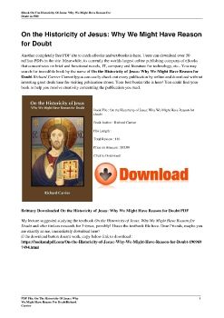 On the Historicity of Jesus: Why We Might Have Reason for DoubtRichard Carrier